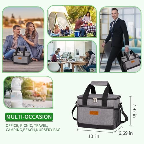 iknoe Insulated Lunch Bag, Foldable 8.5L Cooler Bag for Men & Women, Lunch Box