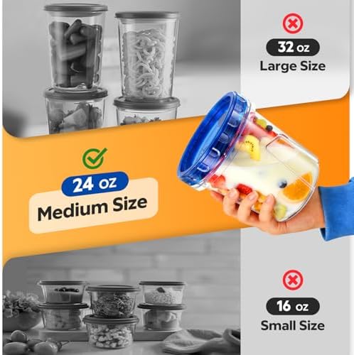 HOMETALL Freezer Storage Containers, [12 Pack-24 Oz] Airtight Plastic