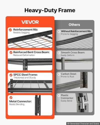 VEVOR Storage Shelves, 4-Tier 2400 lbs Garage Shelving 40 x 20 x 60 in
