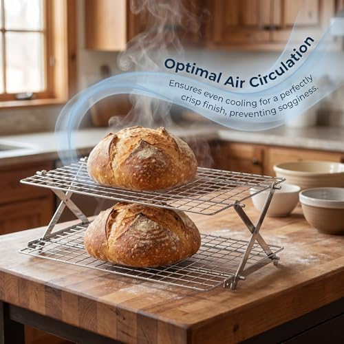 Collapsible Cooling Rack, Adjustable Stainless Steel Drying Rack (2 Tier)