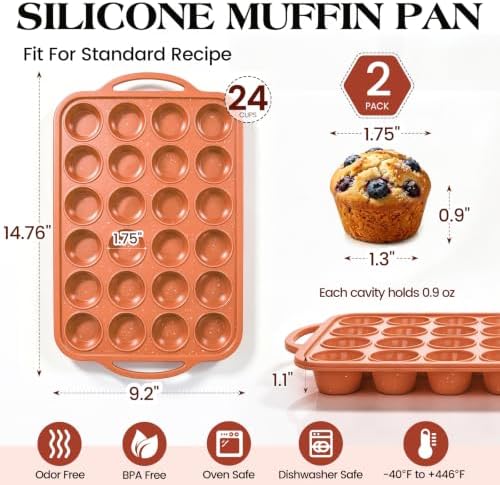 Vinino 2 Pack Mini Silicone Muffin Pan with Steel Frame - Brick Orange