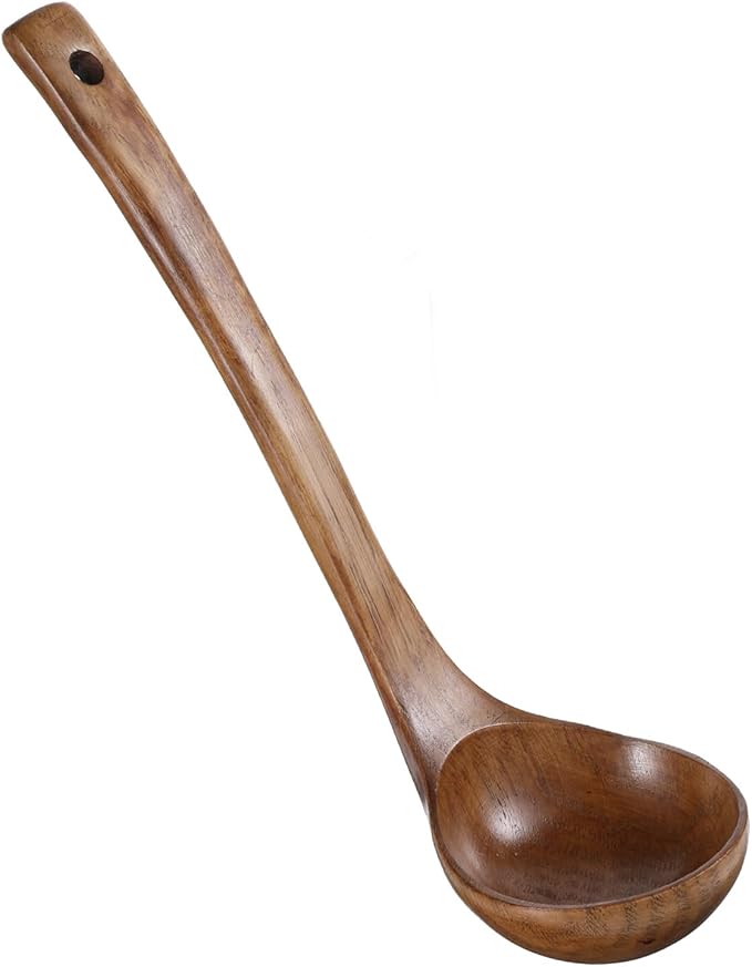 11" Wooden Ladle 2 fl oz Natural Wood Serving Spoon Gravy Soup Ladle Long Handle Deep Scooper Server Utensil Large Kitchen Wooden Scoop for Cooking Serving
