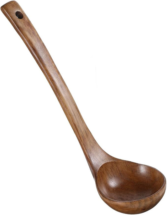 11" Wooden Ladle 2 fl oz Natural Wood Serving Spoon Gravy Soup Ladle Long Handle Deep Scooper Server Utensil Large Kitchen Wooden Scoop for Cooking Serving