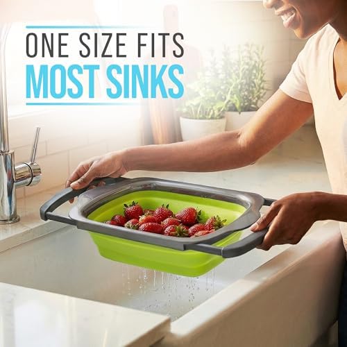 Comfify Green XL Collapsible Silicone Over Sink Colander – 6 Quart