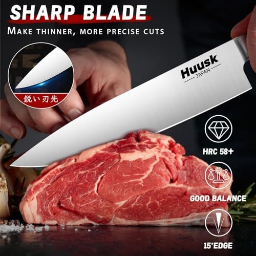 Huusk Chef Knife Set of 3, Japanese Stainless Knife Set Dishwasher Safe