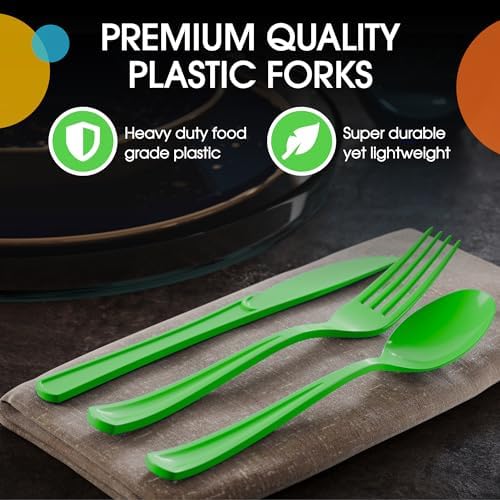 Party Solids Lime Green Plastic Silverware 150 Pcs Lime Green Cutlery Set
