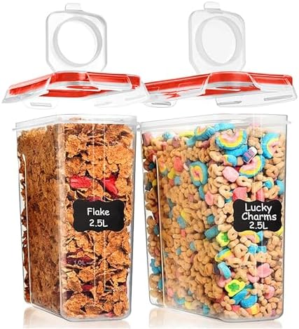 Shazo 2 PC (2.5L / 15.4 Oz) Small Airtight Cereal Containers with Lids