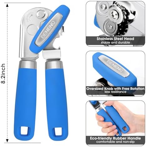 Beneno Heavy Duty Hand Can Opener Manual with Magnet, Klein Blue