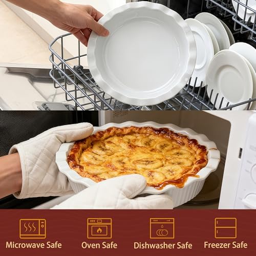 WishDeco Pie Pan for Baking Set of 2, Ceramic Baking Pan 9 Inch