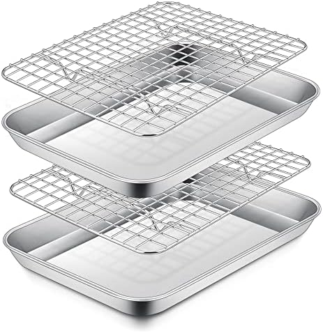 P&P CHEF 9 Inch Toaster Oven Pan Tray with Wire Rack, 4 PCS