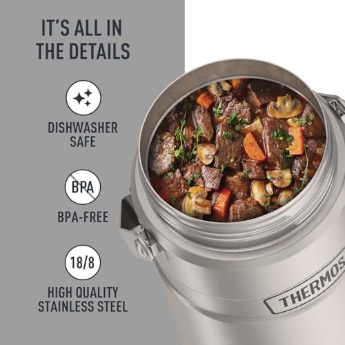 THERMOS Stainless King Food Jar with Handle, 47oz, Matte Stainless Steel