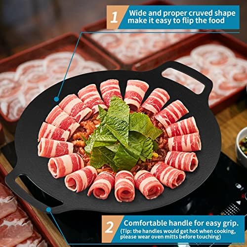 Korean Grill Pan with Nonstick 6-Layer Coating, 13" Round BBQ Griddle with Bag, Compatible for Induction, Gas Stove, Electric Cooktop, Indoor or Outdoor Grilling