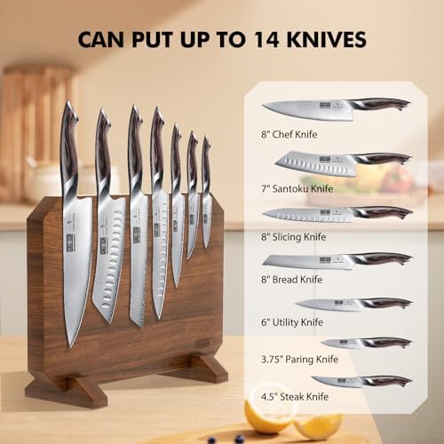 HOSHANHO Magnetic Knife Block, Thickened Acacia Wood Kitchen Knife Holder