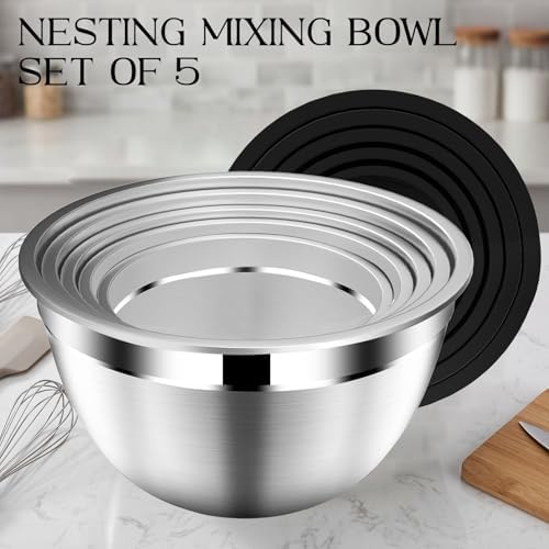 DUTZUN Mixing Bowls with Lids Set of 5, 1.5/2/2.5/3.5/4.5 Qt