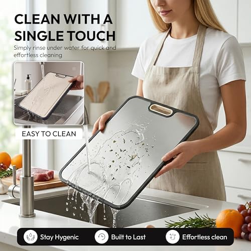ELK DESIGNS Titanium Cutting Board - Double Sided Food Grade Chopping Board For Kitchen - Pure Titanium/PP, Non Porous Odor Resistant Cutting Board for Meat, Vegetables & Fruits, Large Size