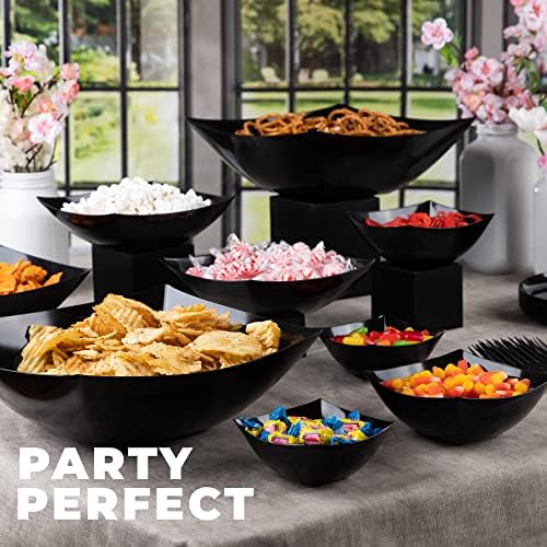 PLASTICPRO Disposable Square Serving Bowls, Party Snack or Salad Bowl, Plastic Black Pack of 4, 8 OUNCE, Black