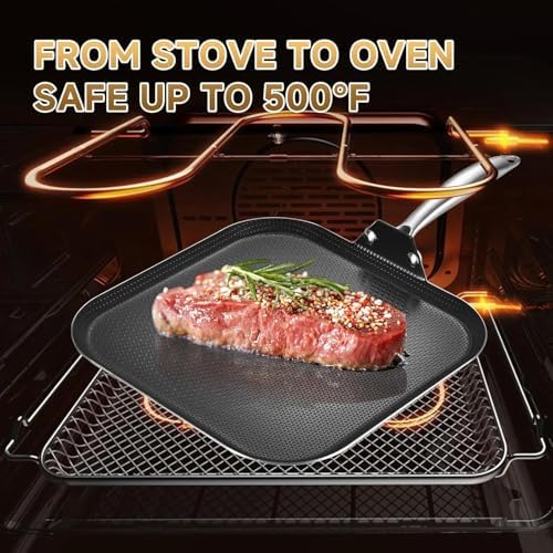 LOLYKITCH 11'' Nonstick Square Griddle Pan | Riveted Handle | PFOA Free