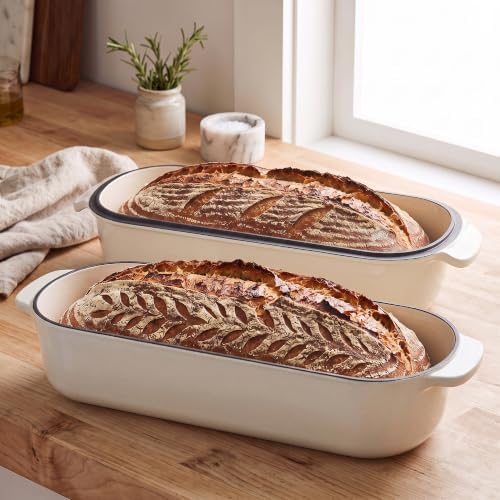 EDGING CASTING Enameled Cast Iron Loaf Pan with Lid, Bread pan, Dutch Oven Bread pan for Homemade Sourdough Bread Baking, 12.5x5.5 inch, 5qt, White