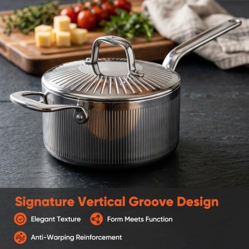 3 Qt 5-Ply Clad Stainless Steel Saucepan with Lid & Helper Handle