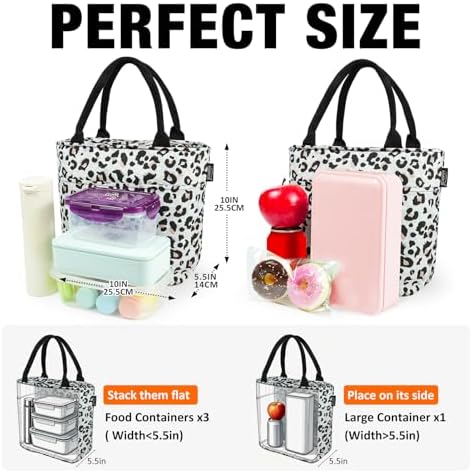 Aosbos Lunch Tote Bag,Insulated Lunch Bag For Women,Work,Office,Leopard