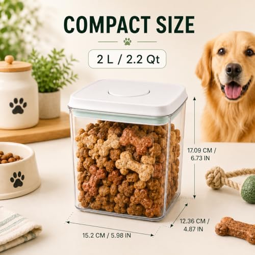 Pet Dog-Cat POP-Treat Airtight jar-Container - 2.2 Qt/2 L | Stackable One-Touch Opening | For Snacks Candy Salt Herbs Spices | BPA-Free
