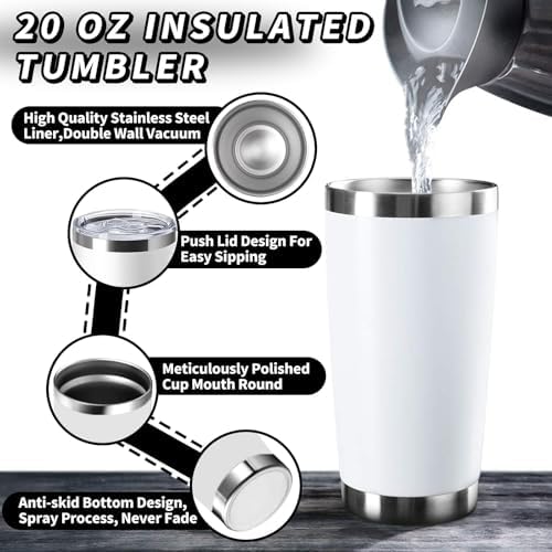 HAOLI 1 Pack 20oz Stainless Steel Tumbler with Lid/White