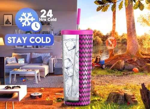 Meoky 24 oz Insulated Tumbler with Lid and Straw, Stainless Steel Vacuum Insulated Tumbler, Keeps Cold for 24 Hours, 100% Leak Proof, Fits in Car Cup Holder (Bolt)