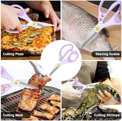 All Purpose Kitchen Scissors, Kitchen Shears Heavy Duty - Dishwasher Safe Food Scissors- Multipurpose Cooking Shears for Meat Poultry Food, Herbs, and Fish, Comfort Grip Handles, Purple