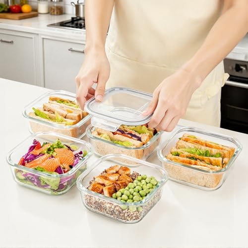 Vtopmart 5Pack 27oz Glass Food Storage Containers with Lids, Grey