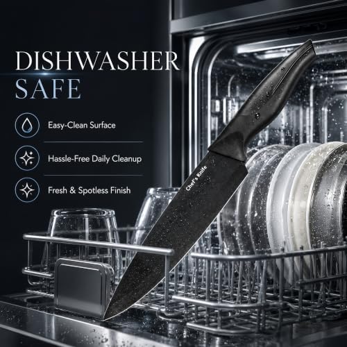 LINHAO 14-Piece Black Kitchen Knife Block Set with Built-In Sharpener