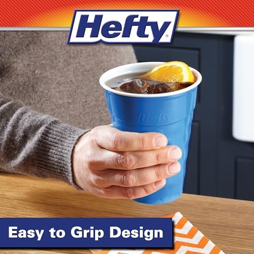Hefty Party On Disposable Plastic Cups, Marine Blue, 18 Ounce, 120 Count (Pack of 4)