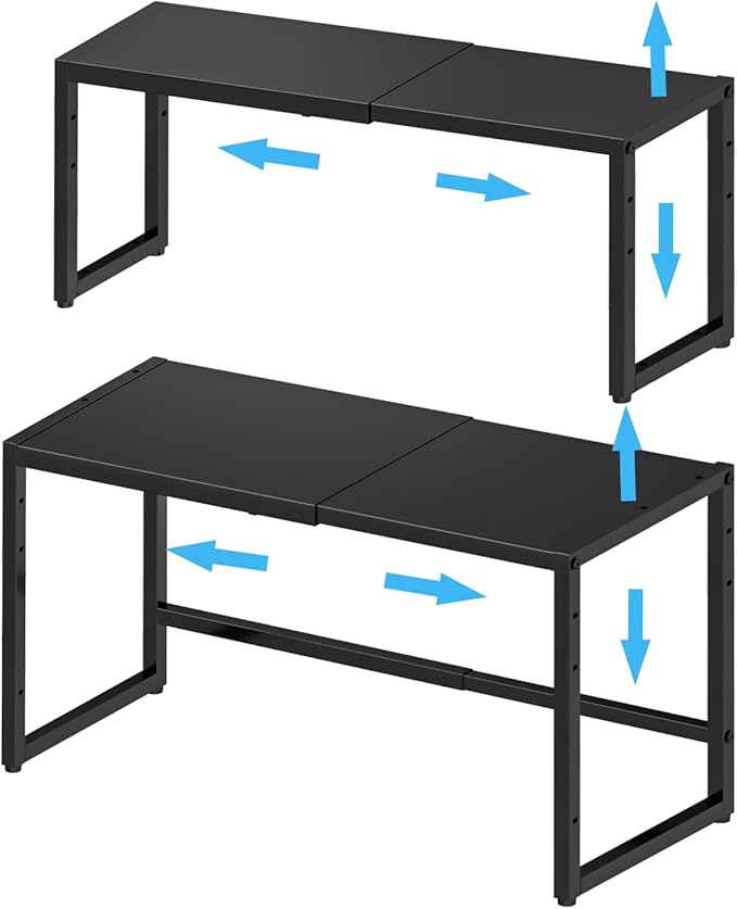 2 Pack Expandable Storage Shelves (Small + Large), Heavy Duty Metal Shelving Unit Rack Pots Pans Microwave Small Appliances, Adjustable Height Storage Shelf Rack Organizer For Kitchen Cabinet Pantry