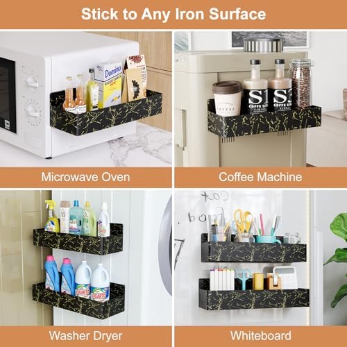 Mystozer Magnetic Spice Rack for Refrigerator Black Gold, 4 Pack