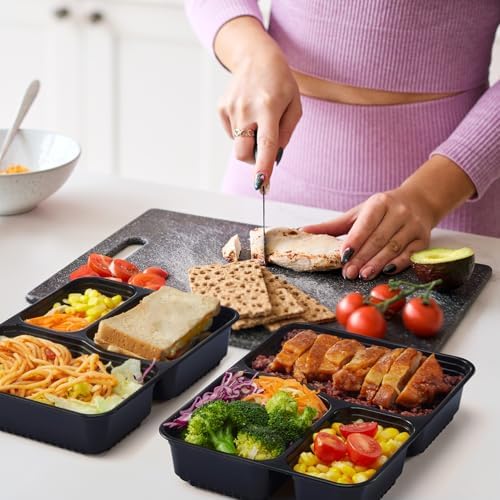 Glotoch 3-Compartment Meal Prep Containers with Lids, 34 oz, 50 Pack