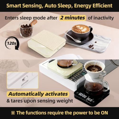 ShanSon Mini Coffee Scale with Timer,0.1g High Precision Espresso Scale,2kg/0.1g Digital Kitchen Scale with Flow Rate,USB-C Rechargeable,Waterproof Surface,Auto Timer for Pour Over & Espresso,Beige
