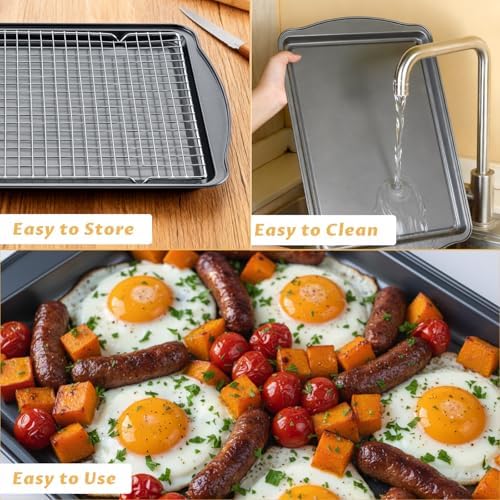 Baking Sheet with Cooling Rack - 17" x 11" x 0.5" Carbon Steel Cookie Sheet for Baking [1 Sheet + 1 Rack], Nonstick Baking Pan, Perfect for Baking, Roasting, and More