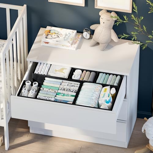Drawer Organizer Clothes Set of 12 Black - Dresser Organizer For Nursery, Bedroom, Closet - The Perfect Baby Clothes Organizer and Storage & General Nursery Organization or Dresser Drawer Organizers