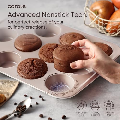 CAROTE 7-Piece Baking Pans Set, Nonstick Bakeware Sets, Gray & Khaki