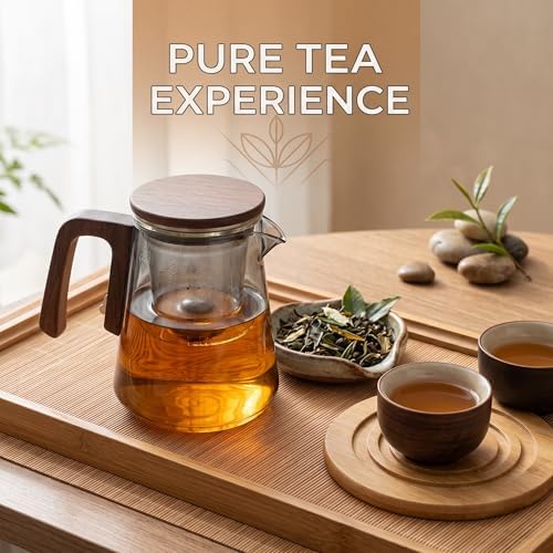 25oz Magnetic Glass Teapot with Removable Infuser, Borosilicate Glass Tea Kettle with Walnut Wood Handle, Loose Leaf Tea Pot for Home Office, Ideal Gift for Tea Lovers