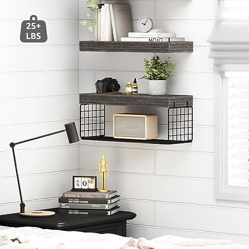QEEIG Bathroom Shelves Over Toilet Wall Mounted (Grey, Set of 2, 15.7")