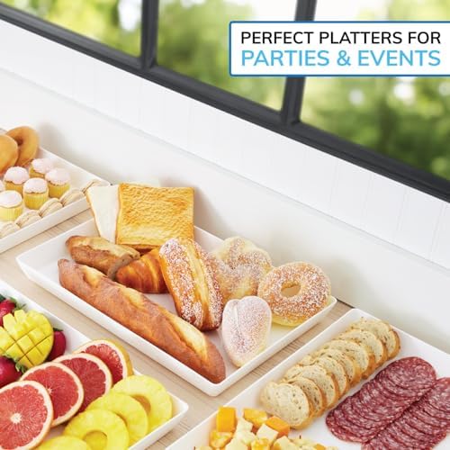 US Acrylic White Plastic Serving Trays (Set of 4) 15” x 10” | Large Unbreakable Reusable Rectangular Party Platters | Serve Appetizers, Fruit, Veggies, & Desserts | BPA-Free & Made in USA (Pack of 2)