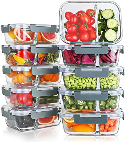KOMUEE 10 Packs 30oz Glass Meal Prep Containers 2 Compartments