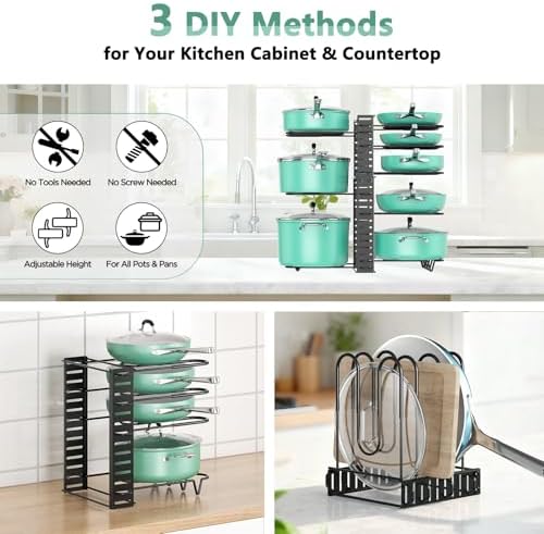 ORDORA Pots and Pans Organizer Under Cabinet Expandable, 8-Tier Adjustable