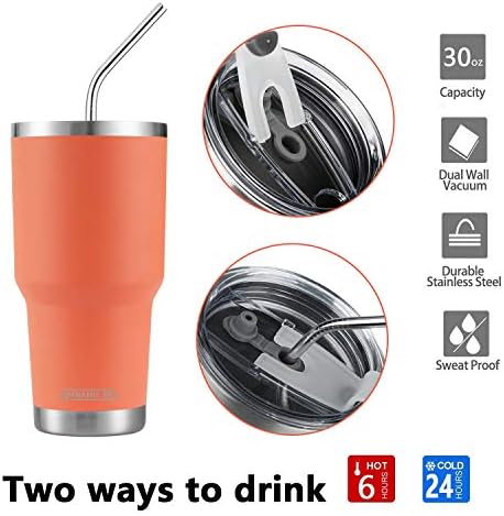 D·S 30oz Orange Tumbler Double Wall Vacuum Insulated Travel Coffee Mug