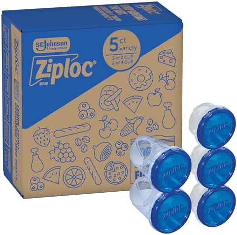 Ziploc Twist n Loc Food Storage Containers, Leak Resistant Design, Small and Medium Round, Variety Pack, 5 count