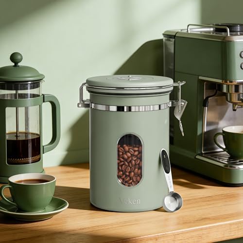 Veken Coffee Canister with Window, Airtight Stainless Steel Container, 22OZ
