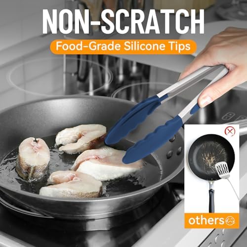 HOTEC Silicone Kitchen Tongs for Cooking, 9-Inch Serving Tongs, Set of 3
