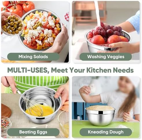 TeamFar Mixing Bowls Set of 5, Stainless Steel Metal Salad Bowls with Lids
