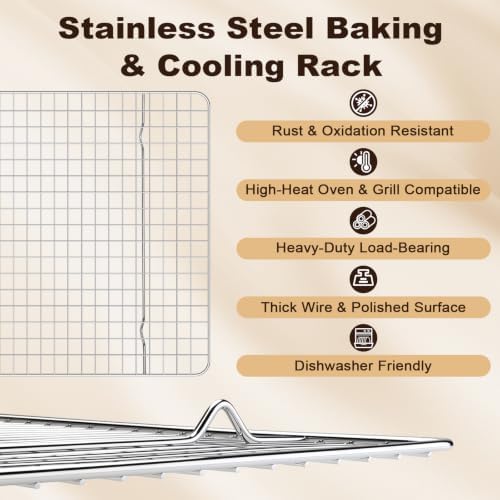 Briout 2PCS Cooling Racks for Cooking and Baking,10"x14.75"Wire Rack,Silver