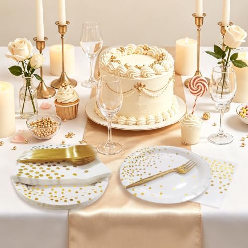 White and Gold Paper Plates Napkins Party Supplies